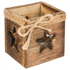 Svietnik dreven� na �ajov� svie�ky 7,1x7,1x6,1 cm (ZE-129975BO)